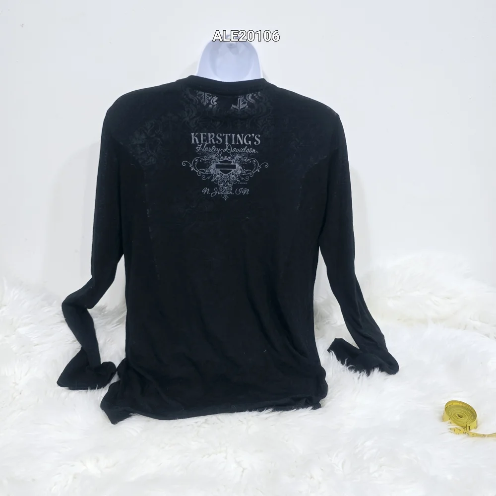 Harley-Davidson women's black translucent long-sleeved t-shirt rhinestone Large - Picture 4 of 17